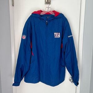 New York Giants NFL Reebok Blue Hooded Fleece Lined Zip Up Jacket L